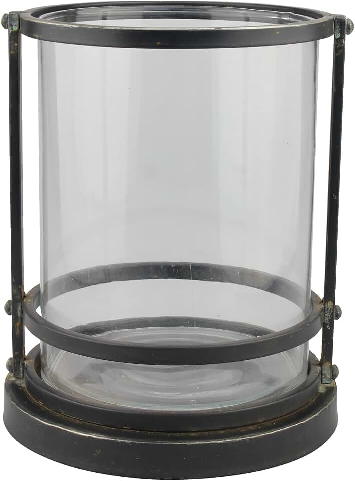 Stonebriar Industrial Black Metal Frame Pillar Candle Holder with Removable Glass Cylinder, Rustic Home Decor Accents for Dining Room, Living Room, Bathroom, and Bedroom, Tall