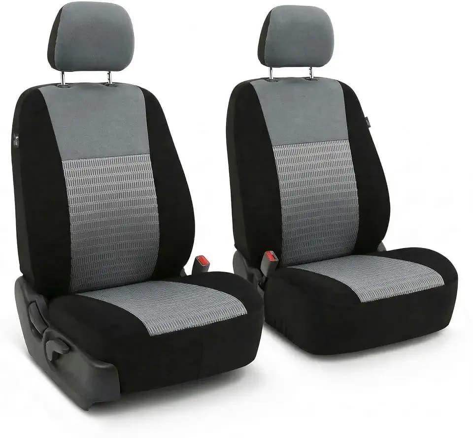 FH Group Universal Car Seat Covers Front Set for SUV Truck Sedan Vans | 3D Textured Breathable Fabric Seat Cover Set Protector with Airbag Compatible Interior Upgrade - Gray
