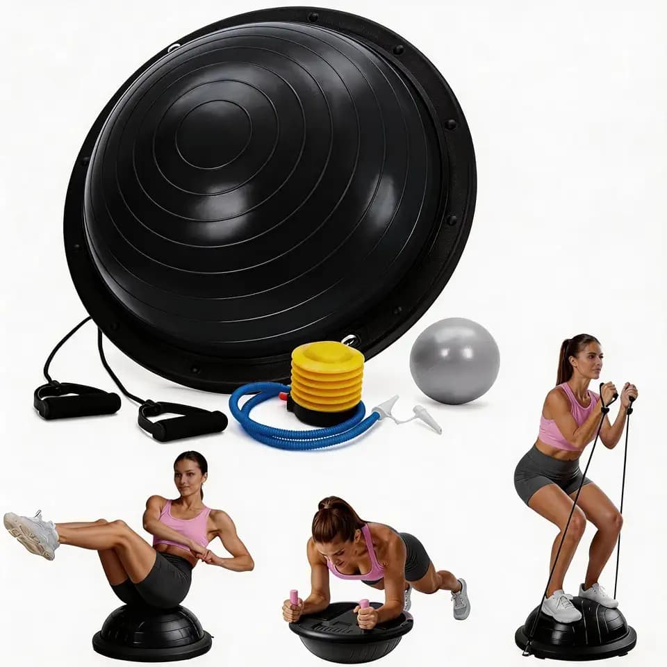 Half Balance Ball, 23 Inch Half Exercise Ball 1600Lb Capacity, Non-Slip Base Balance Half Ball for Core Workouts, Strength Training Half Yoga Ball with Resistance Bands, Pump, and Bonus Ball, Home Gym