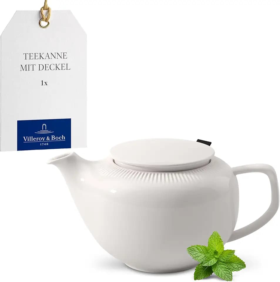 Villeroy & Boch - Afina Teekanne Inklusive Deckel und Filter, Kanne für Tee aus Premium Porzellan, Made in Germany, spülmaschinenfest und mikrowellensicher, weiß