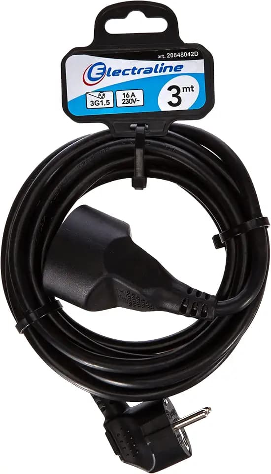 Electraline 20848042D Verlängerungskabel, 3 m, Schwarz