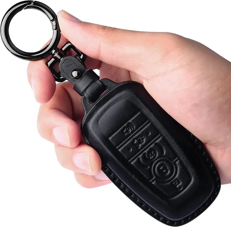 Tukellen for Ford Leather Key Fob Cover with Keychain Compatible with Ford Explorer Mustang Fusion Escape F150 F250 F350 F450 F550 Edge-Black