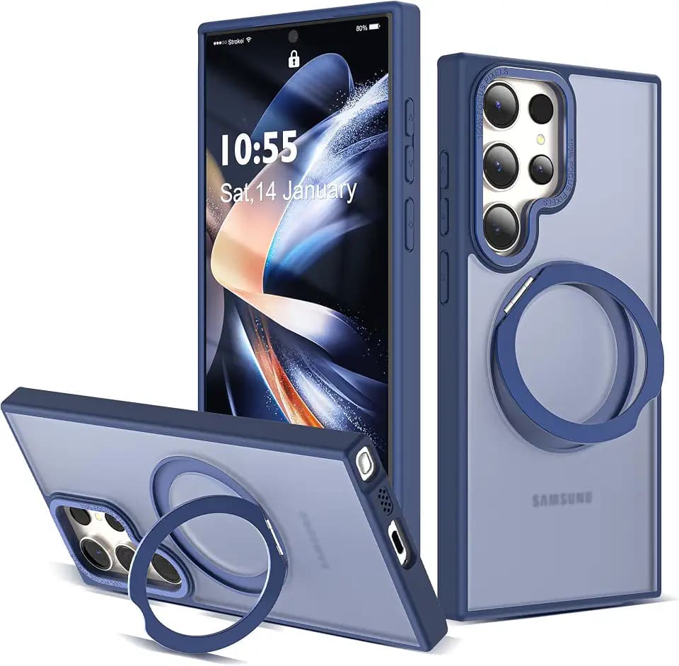 for Samsung Galaxy S22/S23 Ultra Case with Spin Stand,Blue