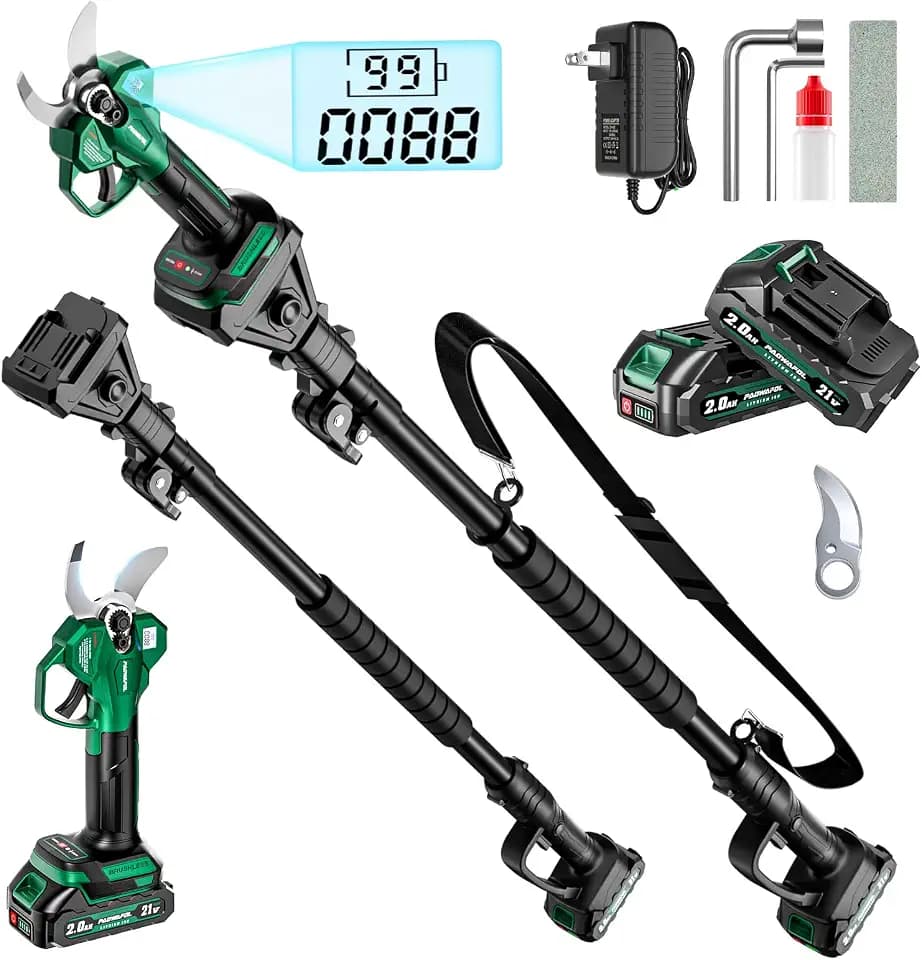 21V Electric Pruning Shears, Cordless Electric Scissors with 2 PCS Rechargeable 2000mAh Lithium Battery Powered & 2 Blades, 35mm (1.4 inch) Max Cutting Diameter Electric Pruning Shears