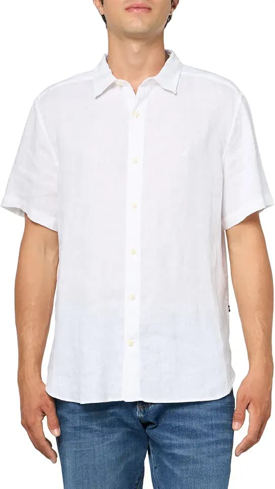 Nautica Men's Short Sleeve Solid Linen Button Up Shirt
