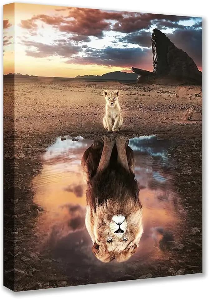 Motivierendes Wandbild auf Leinwand, Motiv: Big Little Lions Mindset Is Everything, Gemälde, Poster für Zuhause, Wohnzimmer, Schlafzimmer, Dekoration, gerahmt, einfach aufzuhängen, 30,5 x 40,6 cm