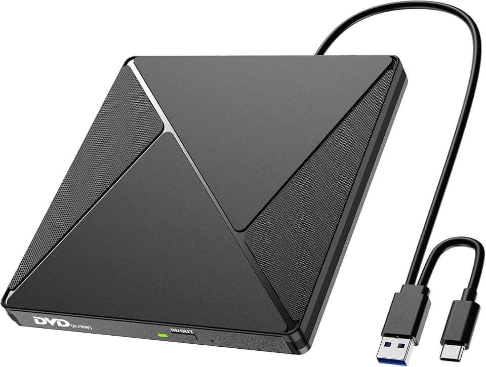 Externes CD DVD Laufwerk, USB 3.0 & USB-C CD/DVD Laufwerk Extern, CD DVD +/-RW ROM Brenner Optical External DVD Drive für Laptop, PC, Desktop, MacBook, iMac, Windows 11/10/8/7/XP/Linux/MacOS