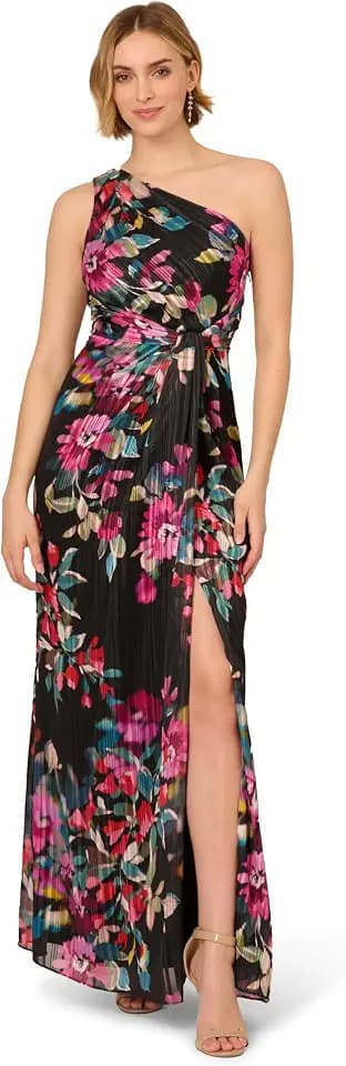 Adrianna Papell Women's One Shoulder Floral Gown