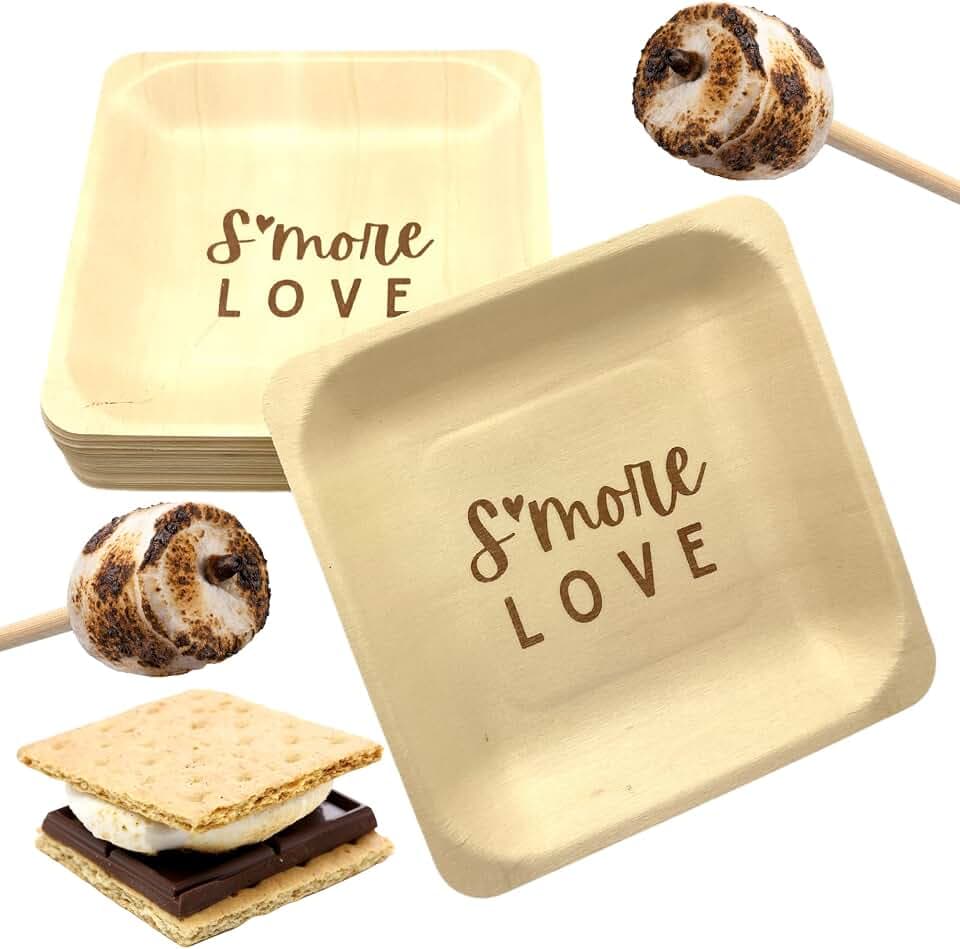 FireStix S'more Love Birch Wood Plates 25 Count - Eco-Friendly 100% Compostable 5" x 5" Plates - Perfect For S;mores, Parties, Wedding Events (5.5" x 5.5" Appetizer Plate) 25 Count (FSSL25CT)