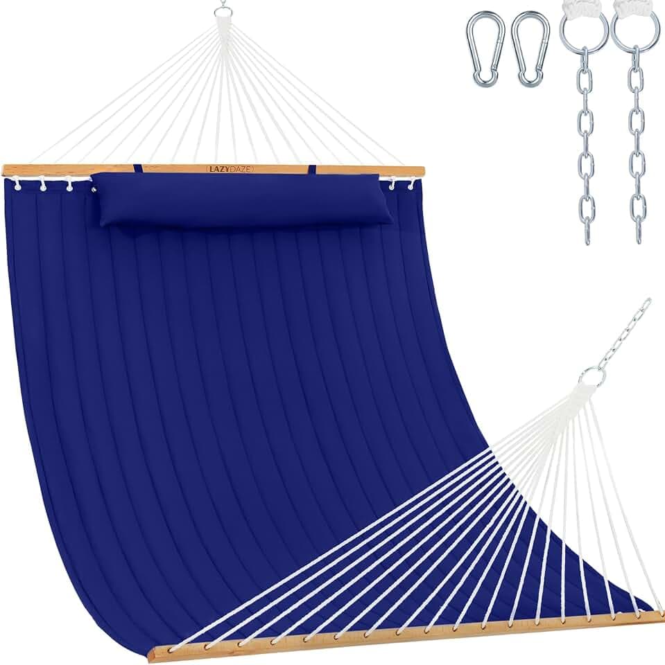 Lazy Daze Double Quilted Hammock with Pillow for Outside, Fit 13-15Ft Stand