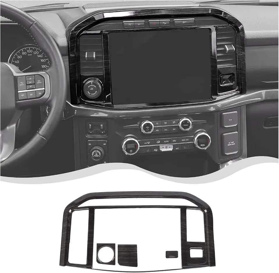 Central Control Dash Navigation Panel Screen Cover Trim AC Vent Cover Trim Decoration Compatible with F150 2021 2022 2023 2024 2025 Interior Accessories(Black,ABS)