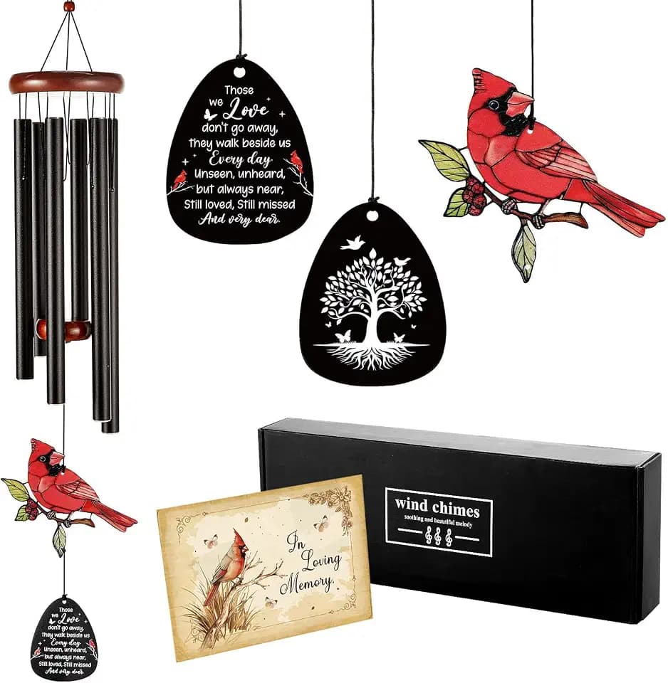 Lonfliness 36'' Large Memorial Wind Chimes for Loss of Loved One, Red Bird