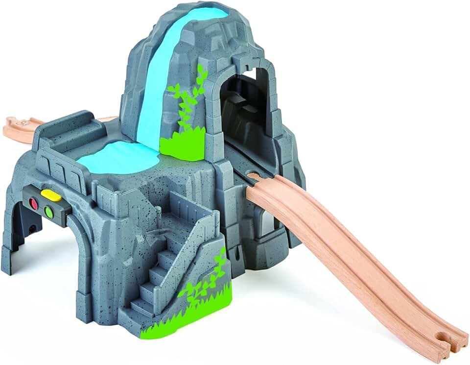 Hape Eisenbahnwelt Berg und Tunnelset - mit Licht und Sound, Eisenbahn Zubehör, Bahn-Set mit Tunnel, Berg, Schienen & Fahrzeugen, Spielzeug Eisenbahn, Montessori-Spiel, für Kinder ab 3 Jahren