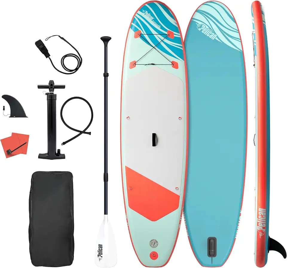 Pelican - Sunseek 10'4 Recreational Inflatable Stand Up Paddle Board - 3 Pieces SUP Paddle - Accessories, Leash, Hand Pump & Carry Bag - 10.4 ft