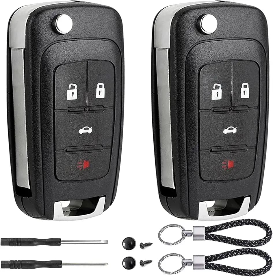 2 Pack Flip Key Fob Case Shell Replacement 4 Button for Chevy Cruze Equinox Camaro Impala Malibu Sonic Buick Regal Verano Encore Lacrosse GMC Terrain 2010 2011 2012 2013 2014 2015 2016 2017 2018 2019