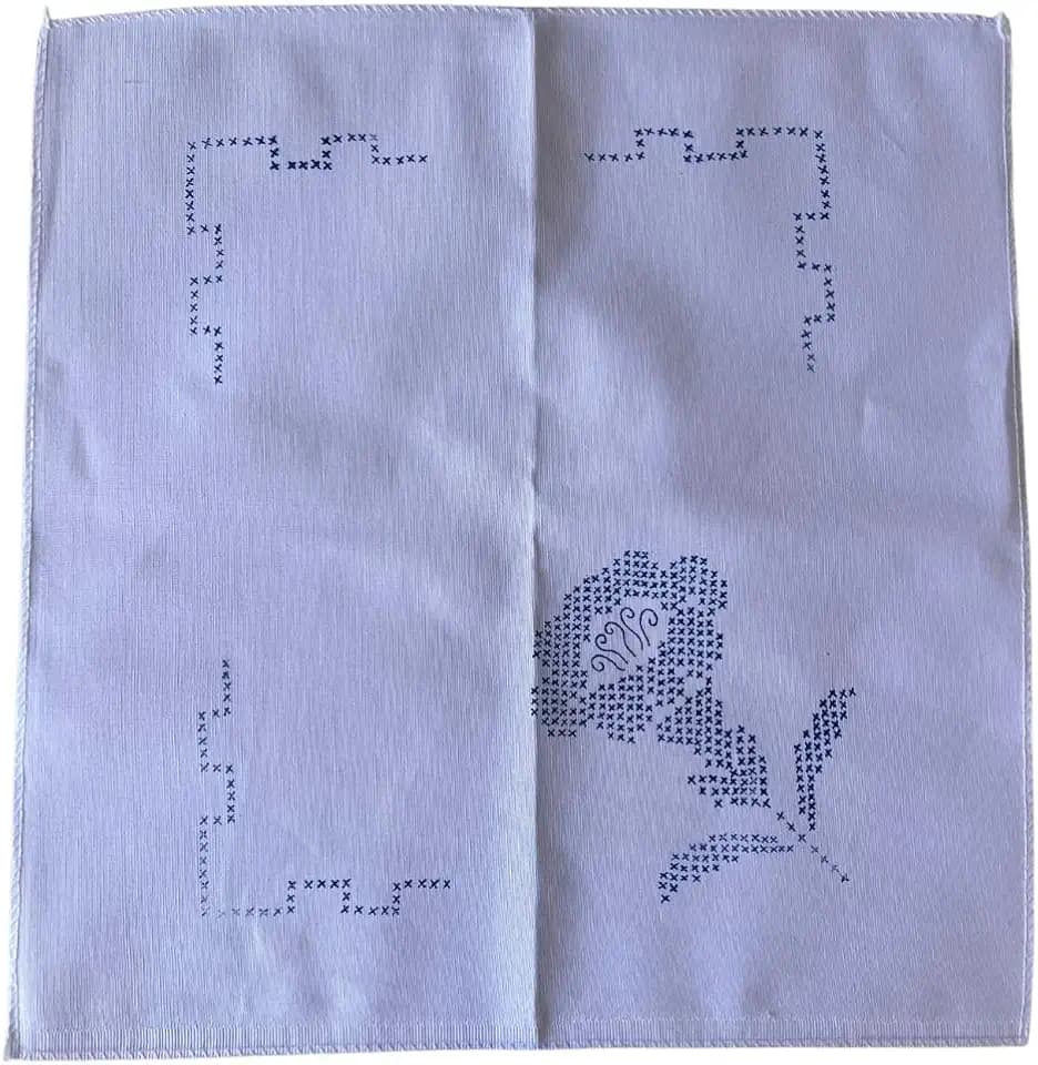 Mexican Embroidery Napkins, Set of 6, 45cm x 42cm (17.7in x 16.5in), Gabardine Fabric, Assorted Designs, DIY Embroidery (Meander Cross Stitch)
