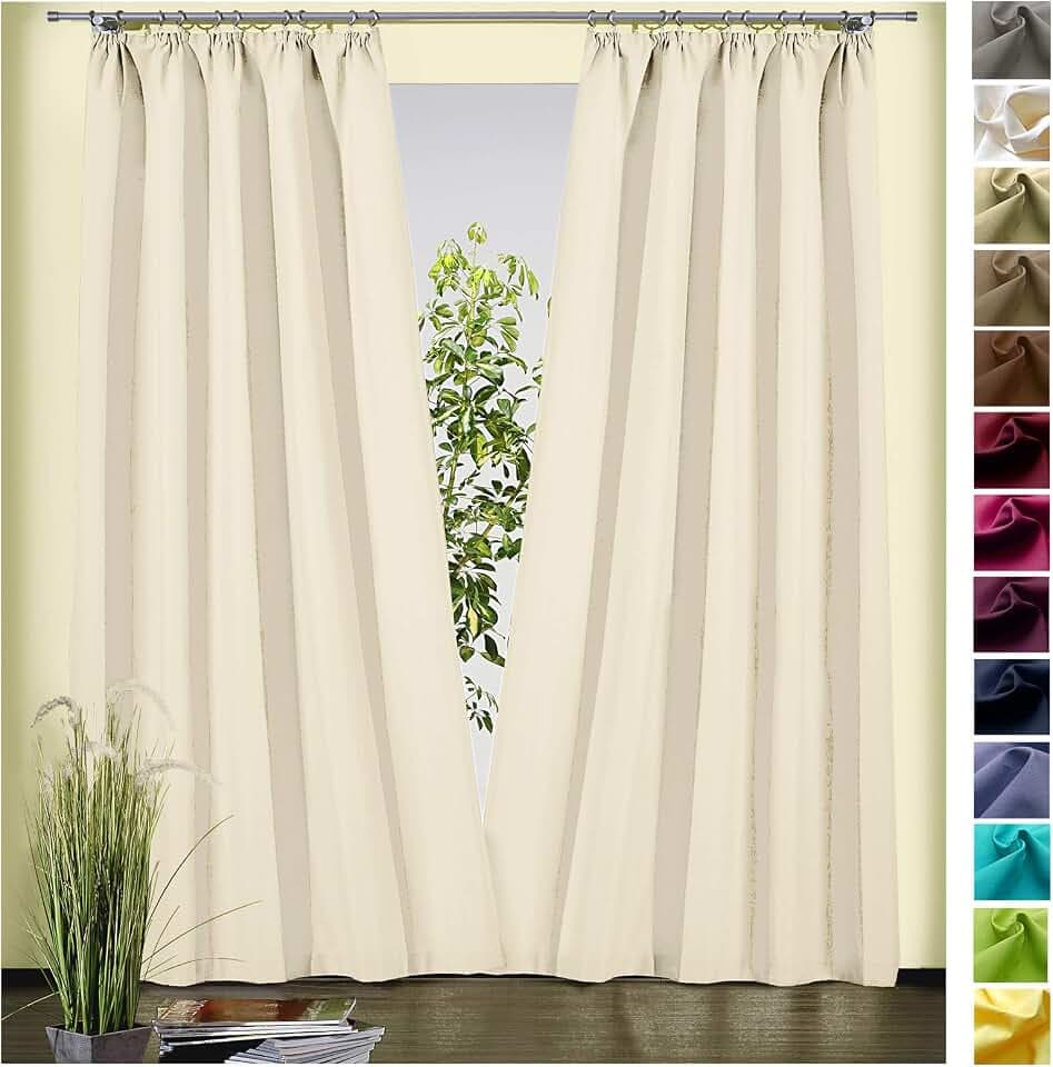 heimtexland ® Dekoschal Baumwolle Uni Blickdicht Vorhang Kräuselband Gardine Ecru Natur HxB 180x135 Typ625