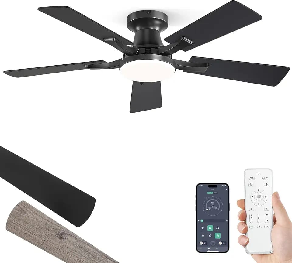 ZMISHIBO 42 Inch Ceiling Fans with Lights, Remote&App Control, Flush Mount