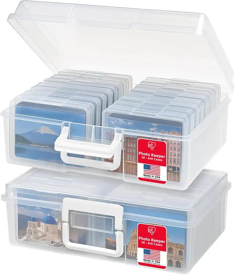 IRIS USA Photo Storage Box |Made in USA| 16 Cases - (2-Pack) - Clear
