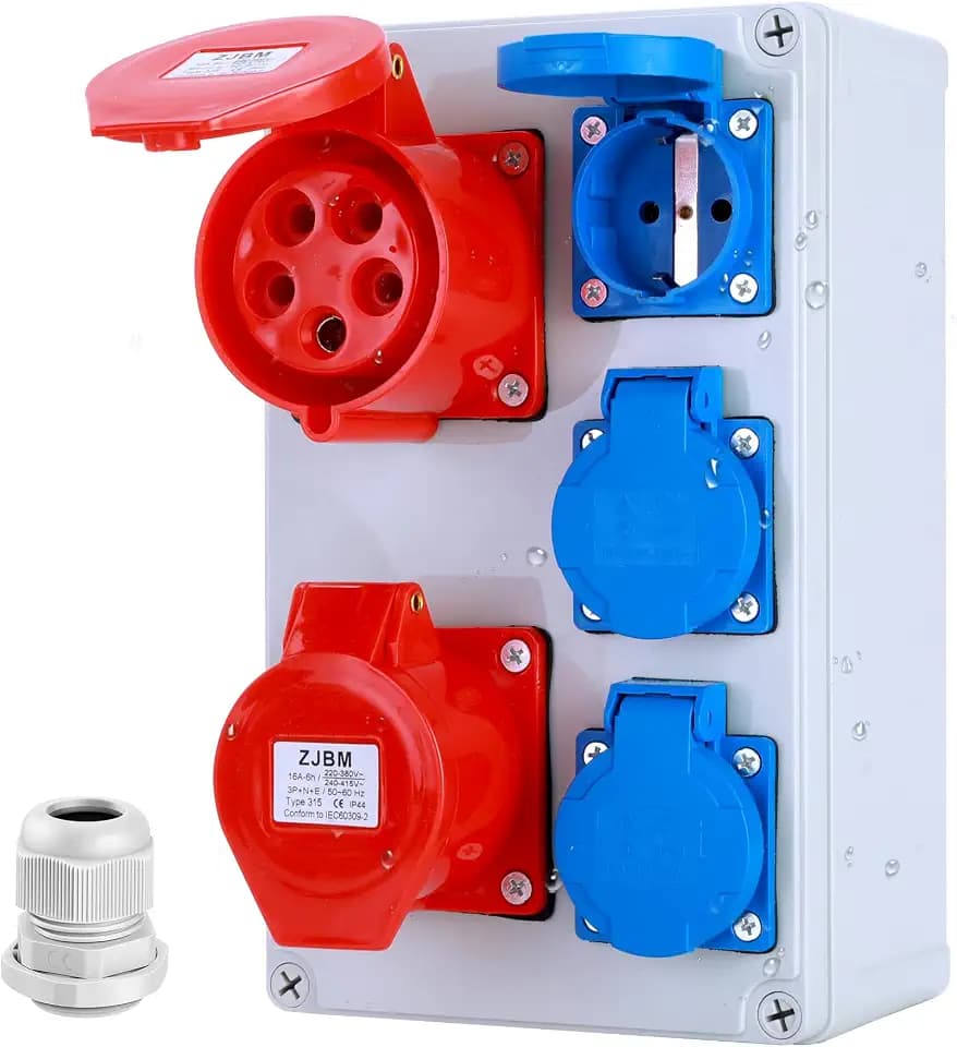 VAYALT Baustromverteiler 16A, Wandverteiler 3x Schuko-Steckdose und CEE-Steckdos 16/32A, Starkstrom Verteiler, IP54 Wasserdicht Stromverteiler Steckdose,für Drinnen und Draußen Baustromverteile