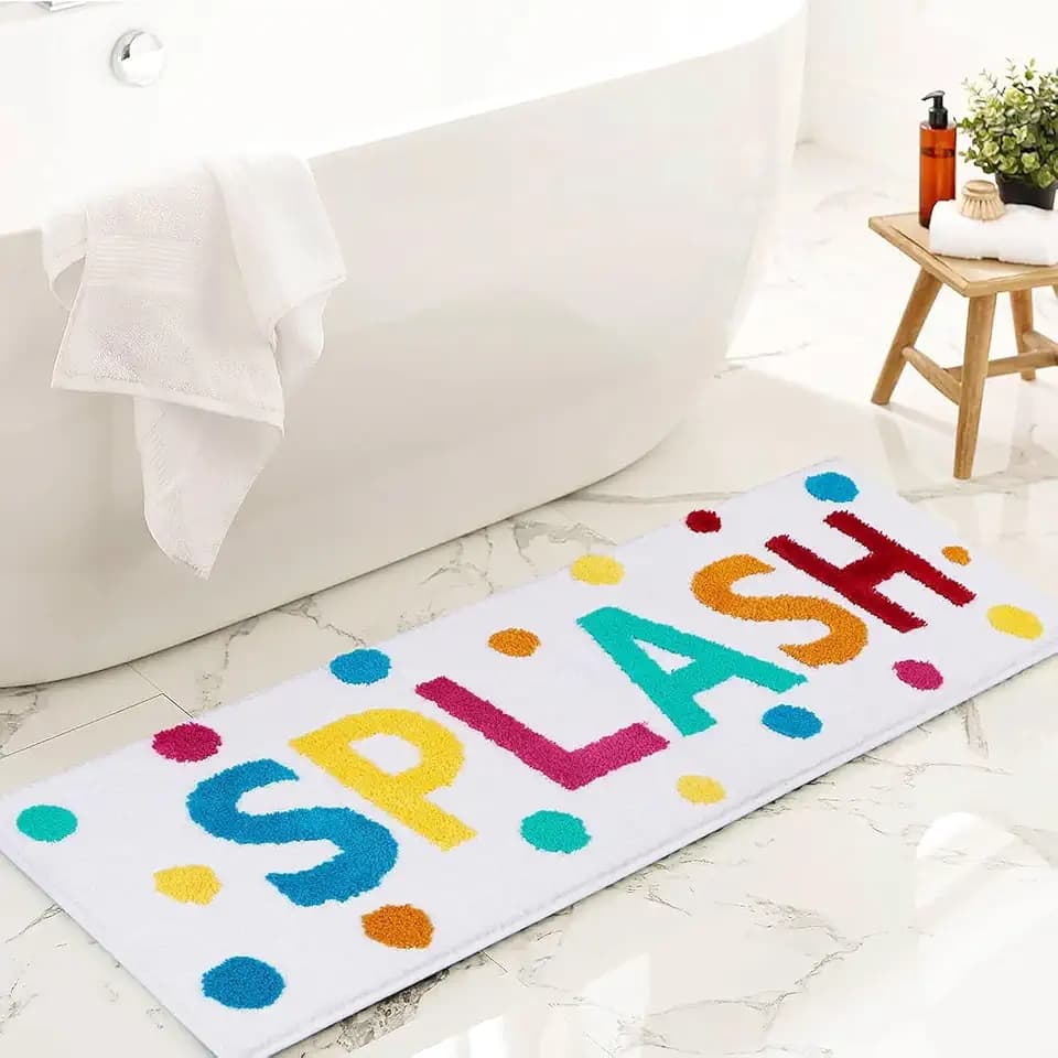 Bathroom Runner Rugs 47x18,Soft, Absorbent and Non Slip Bath Rugs, Machine Washable with Colorful Letter Designs Bath Mats for Bathroom,Tub,Shower or Sink,Home Decor Accessories