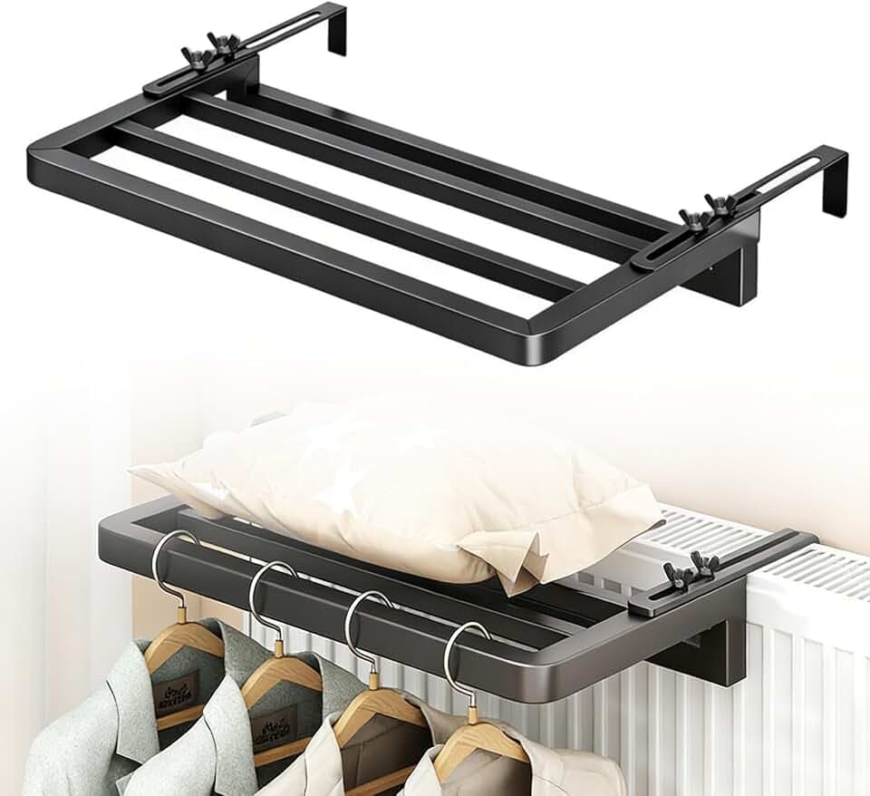 Heizkörper Wäscheständer, Wäscheständer Platzsparende Balkon Handtuchhalter Heizkörper Heizkörpertrockner zum Einhängen Wäsche Ständer für Wandmontage für Fensterbank Badezimmer (40 x 25cm)