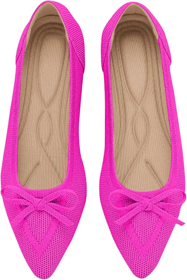 TINGRISE Women's Flats Pointed Toe Bow Knit Ballet Shoes Comfortable Dressy Mesh Slip On Flat
