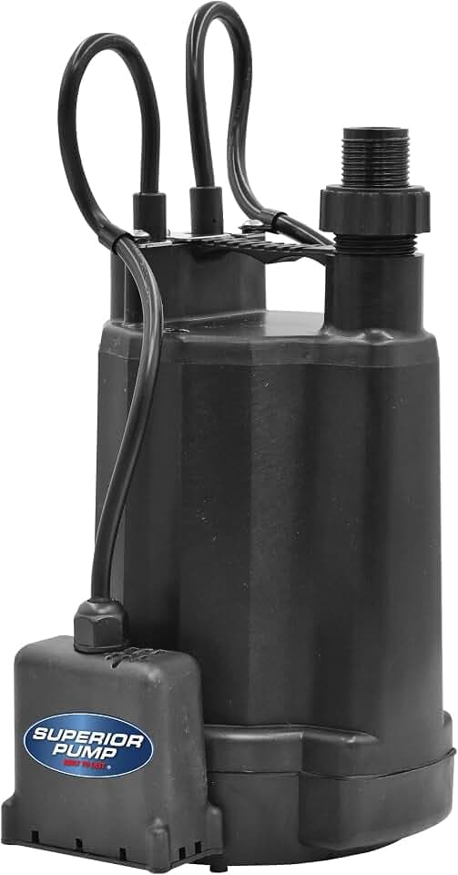 Superior Pump 91246 1800GPH Thermoplastic Automatic Utility Pump, 1/4 HP