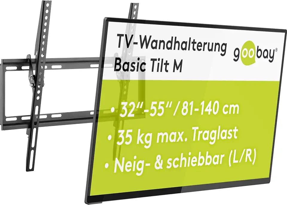 goobay TV-Wandhalterung neigbar 32–55 Zoll, ultraflach 20,5 mm, VESA 400x400, bis 35 kg – Basic TILT M – 49731