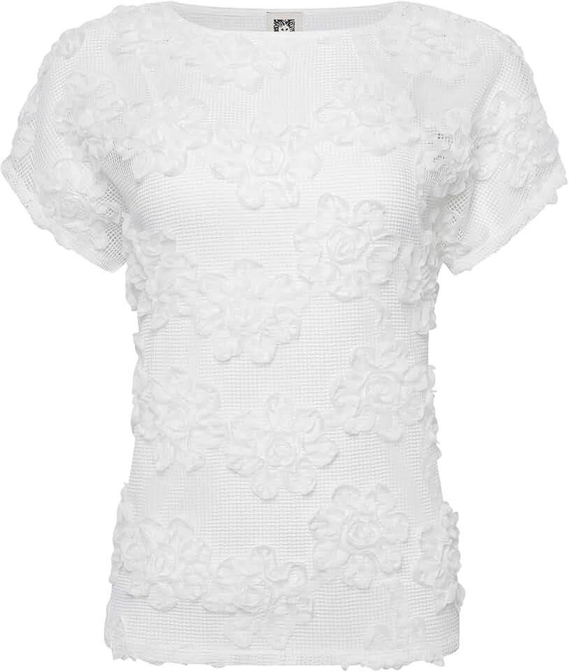 Anne Klein Women's Grid Soutache Ss Bateau Neckline Tee