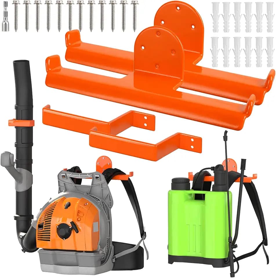 2 Pack Backpack Blower Rack, Blower Hanger Wall Mount w/Hose Holder