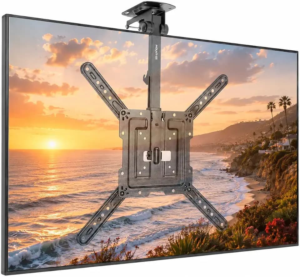 Mount-It! Fold-Up Ceiling TV Mount for 23–55 Inch TVs, Space-Saving Flip Down Bracket for Flat & Slanted Ceilings, Retractable Adjustable Tilt & Swivel Mount, VESA up to 400x400, 44 lbs Capacity
