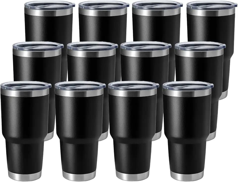 HASLE OUTFITTERS 30oz Stainless Steel Tumbler, Double Wall Vacuum Insulated Travel Mug Tumbler, Durable Insulated Coffee Mug, Gift Box Set (Black, 12)