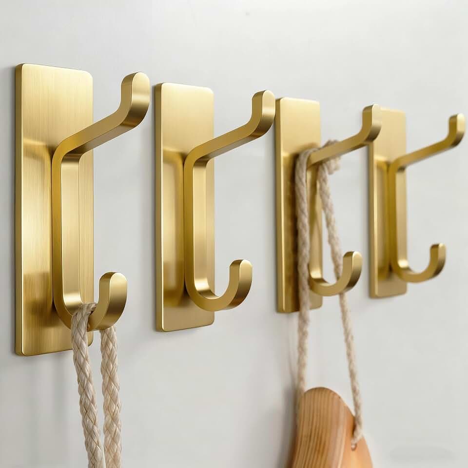 Josmimic Handtuchhalter ohne bohren: 6KG Klebehaken extra stark, Selbstklebende Wandhaken für Badezimmer, Handtuchhaken und Kleiderhaken, 4er Set, Gold