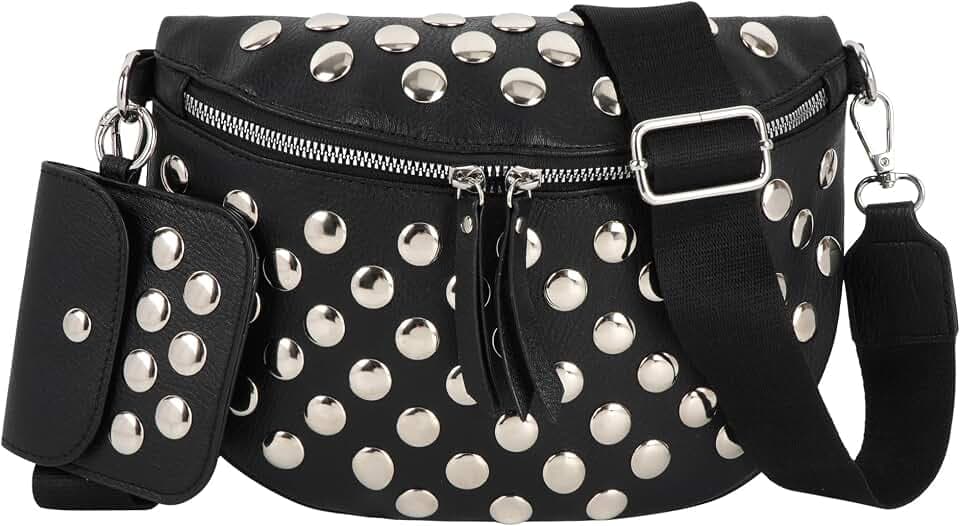 Damen-Gürteltasche aus PU-Leder, stilvolle Gürteltasche, Handytasche, gestepptes Gitter, Wechselgeldbörse, Fitnessstudio, Bauchtasche, E-genietete Brusttasche, schwarz, Einheitsgröße