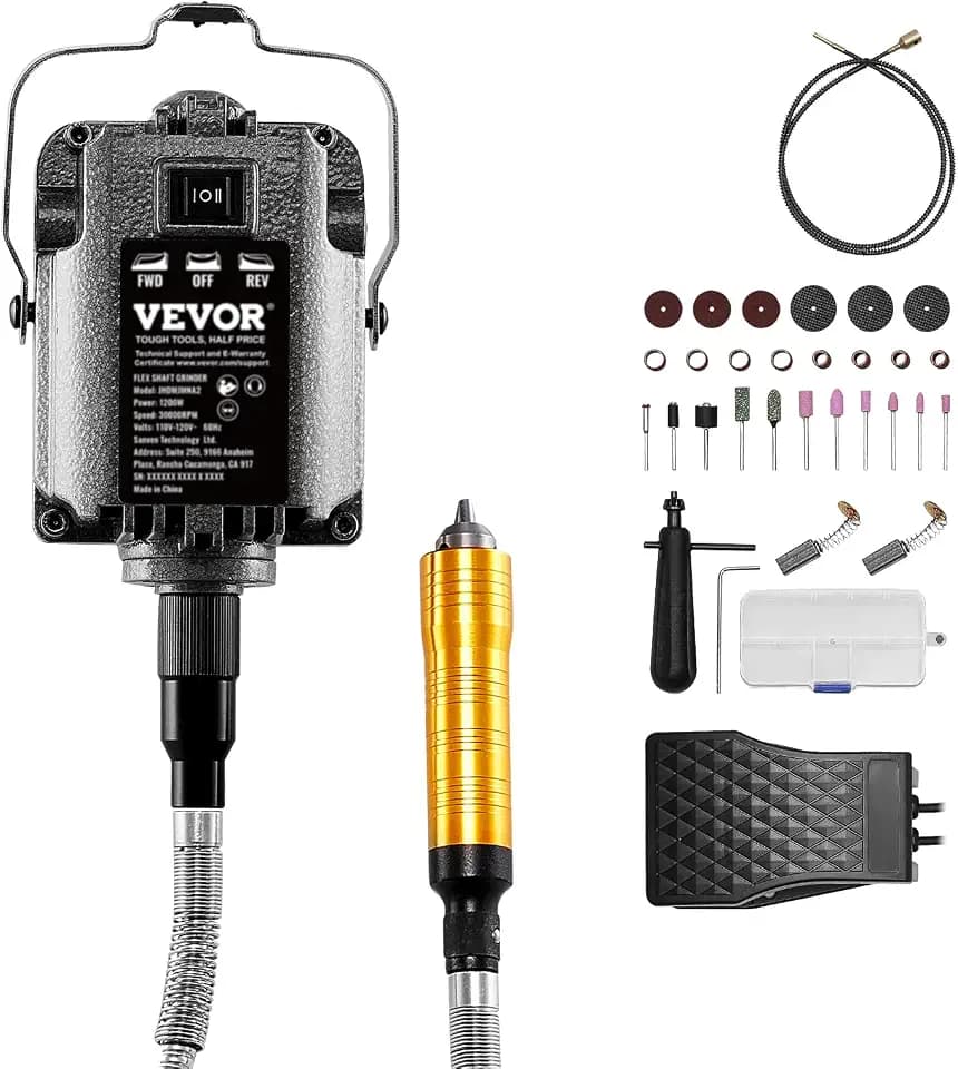 VEVOR Flex Shaft Grinder, 1200W 30,000RPM Electric Flex Shaft Rotary Tool Carver, Multi-functional Hanging Grinding Machine with 31PCS Accessories & Foot Pedal for Carving Buffing Drilling Polishing