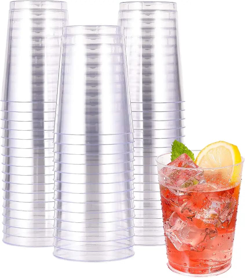 JOLLY CHEF 50 Pack 10 oz Clear Plastic Cups, Disposable Party Cups