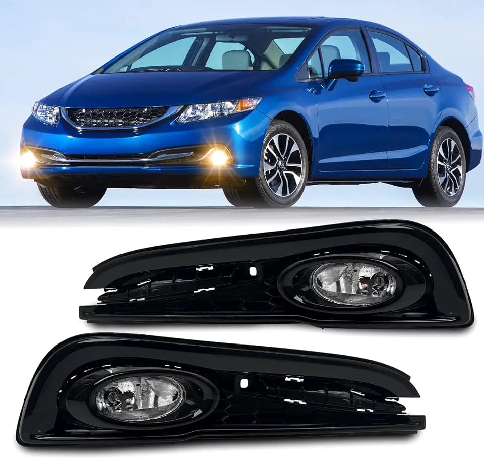 Fog Lights Assembly Compatible With Honda Civic Sedan 2013-2015 Included Switch,Wiring Kit And Halogen Lamp OEM Part Number:33901TR0A51 33951TR0A51(Clear Lens)