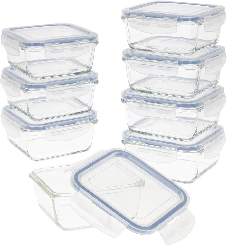 AKTIVE Max Home Pack 8 luftdichte Glasbehälter, mikrowellengeeignete Lunchbox aus Glas, wiederverschließbare Lebensmittelbehälter, 550 Milliliter, durchsichtige Deckel, Lebensmittelbehälter (16538)