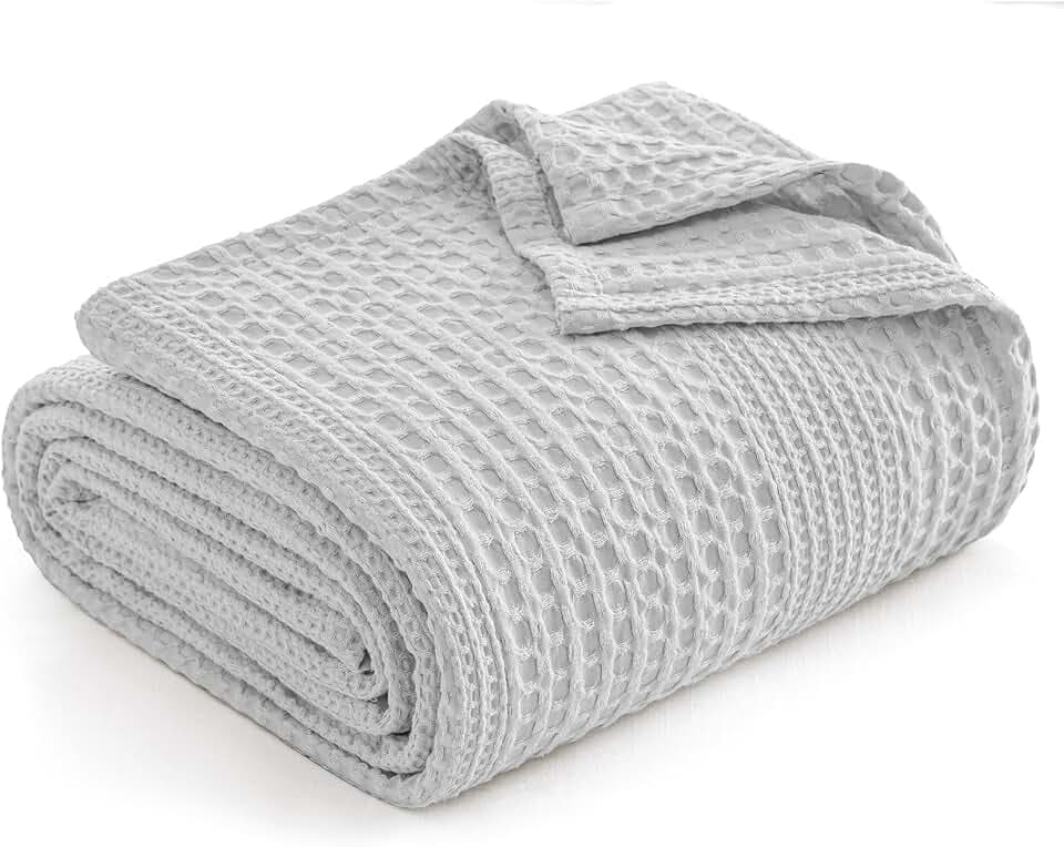 PHF Lightweight Waffle Weave Blanket Twin for Bed Light Grey 66"x90"
