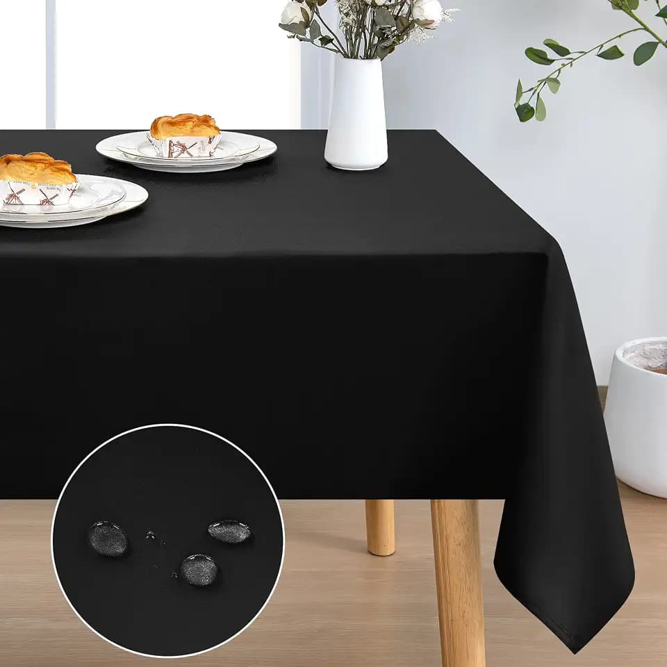 DWCN Rectangle Tablecloth - 70 x 140 Inch - Waterproof Stain and Wrinkle Resistant Washable Table Cloth, Decorative Fabric Table Cover for Kitchen Dining Room Party and Outdoor Use, Black