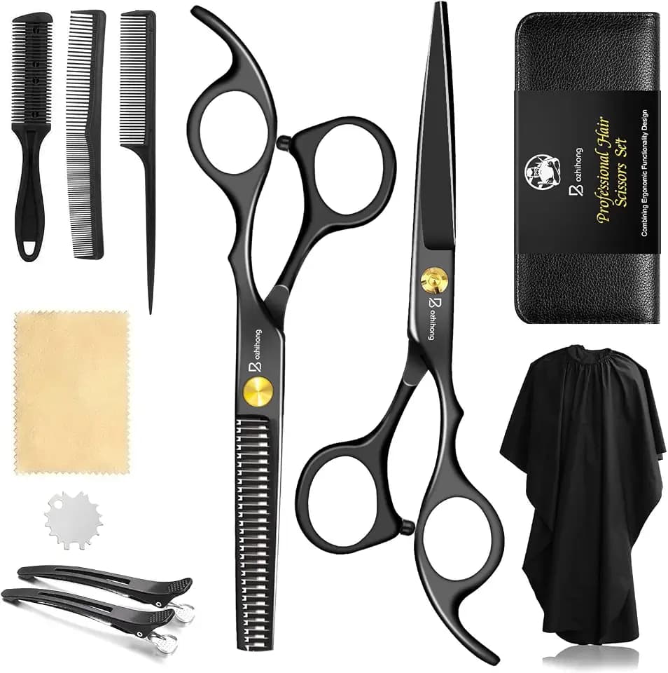 Bozhihong Friseurschere Set, 6.7 Zoll Professionelle Haarschere Set, Scharfe Haarschneideschere mit Friseurumhang, Effilierscheren für Damen Herren Kinder, Haarschne Schere für Familie Friseursalon