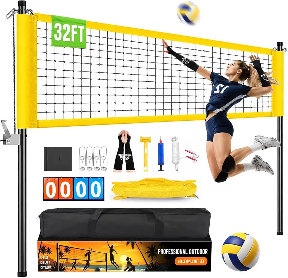 32ft Heavy Duty Portable Adjustable Volleyball Net Outdoor Beach