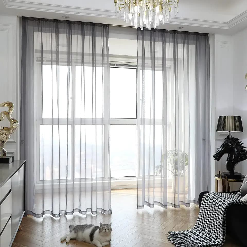 Dark Gray Sheer Curtains 108 Inches Length 2 Panels Set Window Sheer Curtains Basic Rod Pocket for Bedroom Children Living Room Yard Kitchen