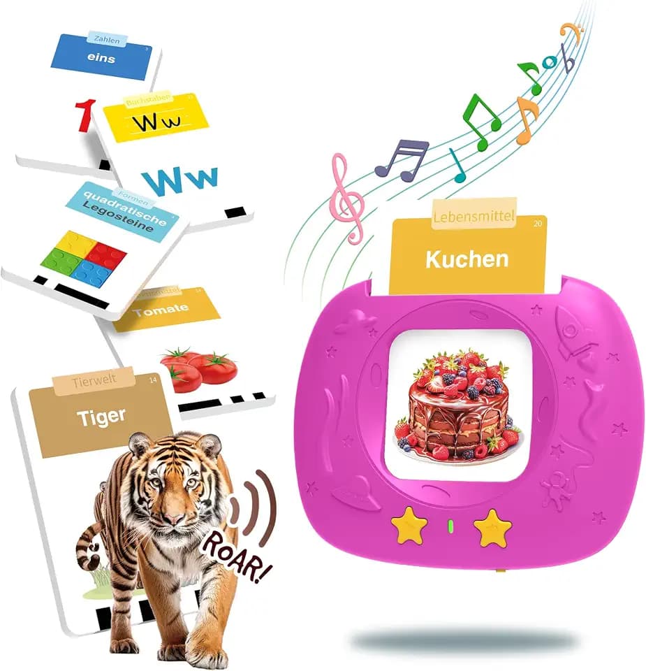 HOMESTEC Spielzeug ab 2 jahre - Deutsche Sprechende Lernkarten 144 Blätter 288 Wörter, Learnspielzeug für Kind im Vorschulalter 2 3 4 5 Jahre, Geschenke für Kinder Geburtstag, Rosa