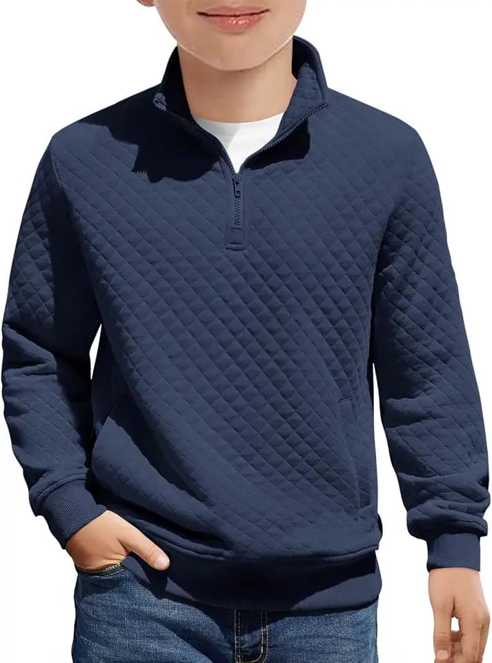Haloumoning Boys Quarter Zip Quilted Sweatshirts Pullover 5-14 Years