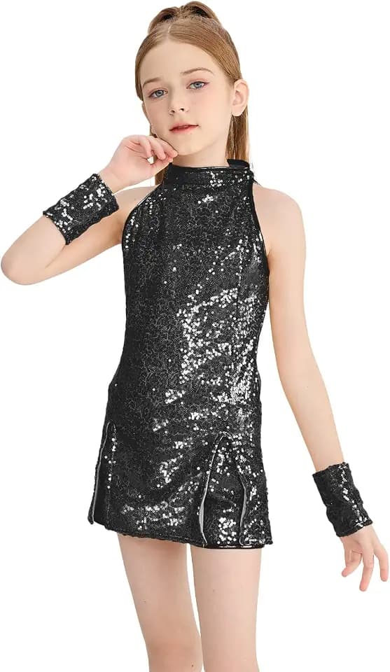 LOLANTA Mädchen Pailletten-Kostüm Hip Hop Dancewear Funkelndes Tanzkleid Gesetzt