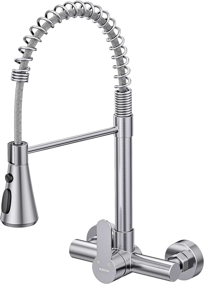 HURRAN Wasserhahn Wandmontage Gebürstetes Nickel