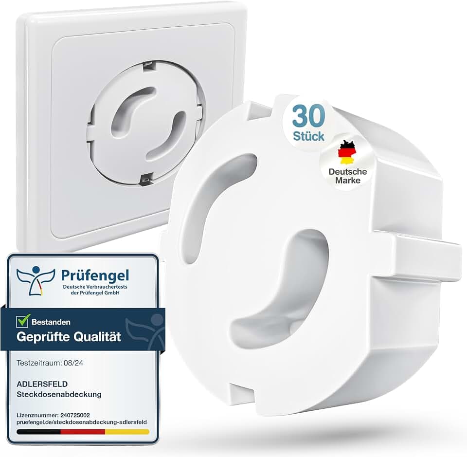 Steckdosen Kindersicherung (30x Stück) - Kindersicherung Steckdose zum Schutz vor Stromschlägen - Einfache Installation ohne Kleben - Steckdosenschutz Weiß - Sicherheit für Baby & Kinder