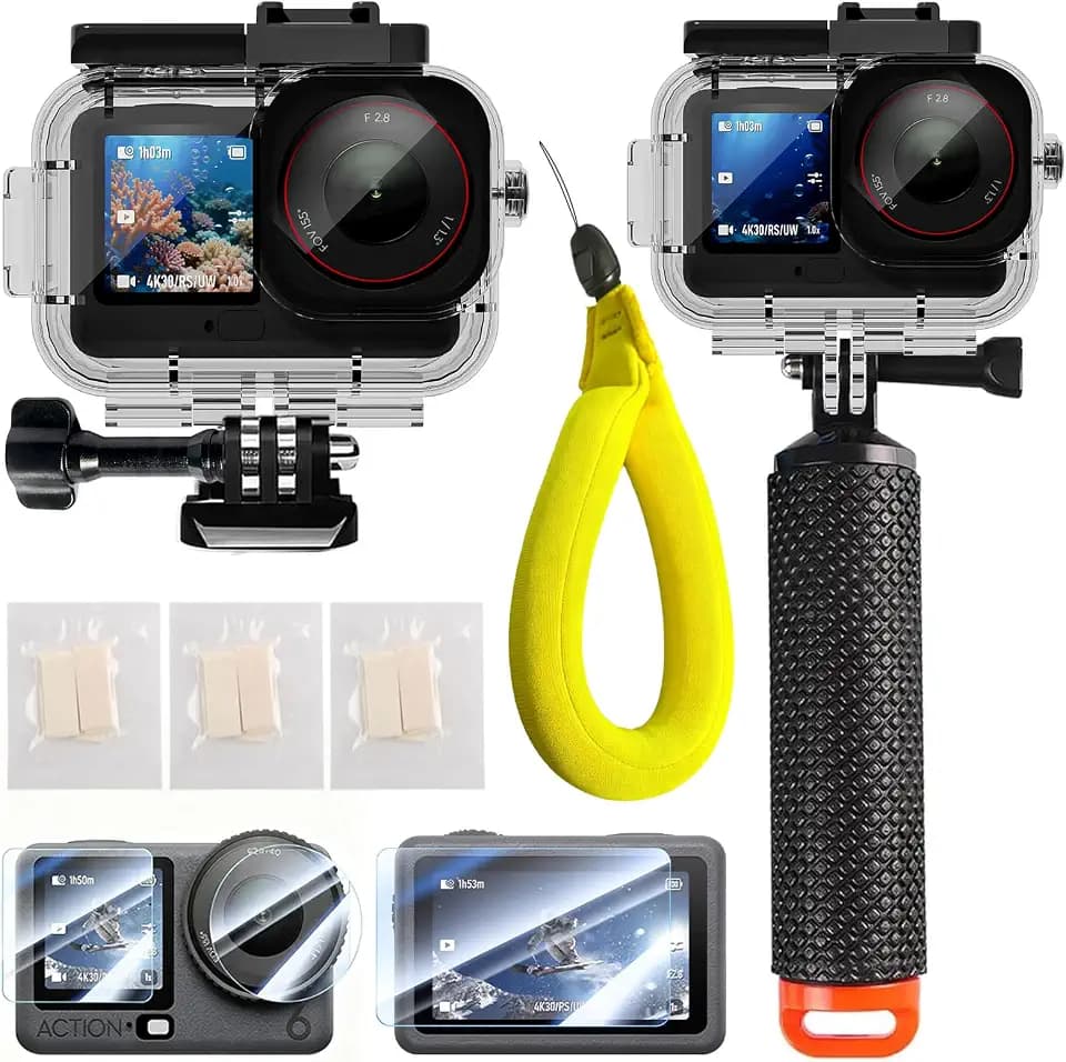 IPX8 70M/230FT Waterproof Case Kit for DJI Osmo Action 6 with Tempered Glass Film, Floating Handle Grip & Floating Wrist Straps, Anti-Fog Underwater Housing for Diving & Snorkeling